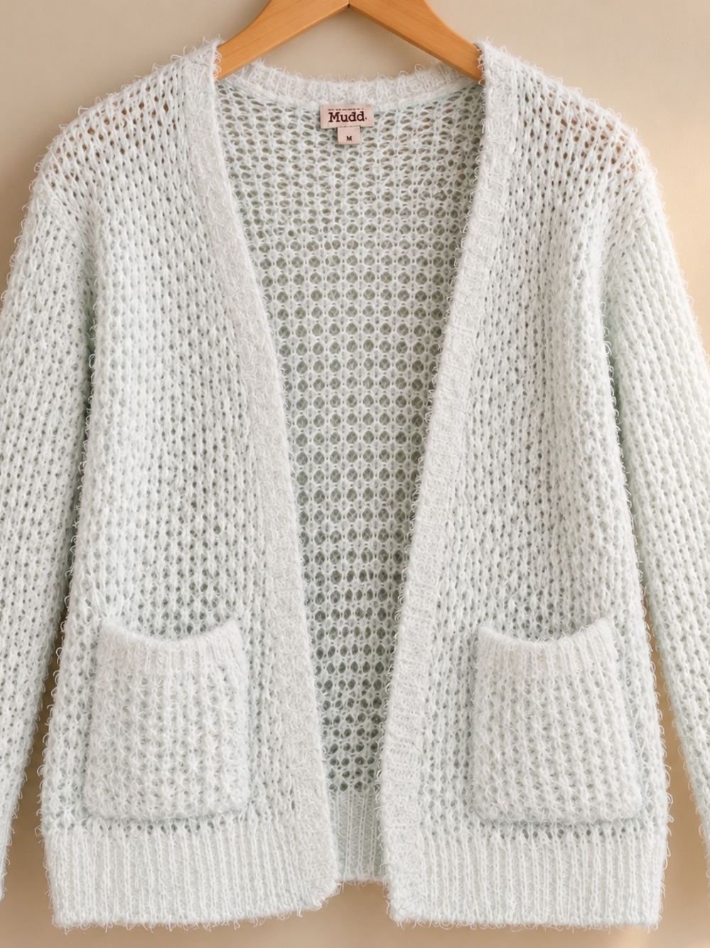 Mudd Women's Light Mint Open-Front Fuzzy Knit Cardigan